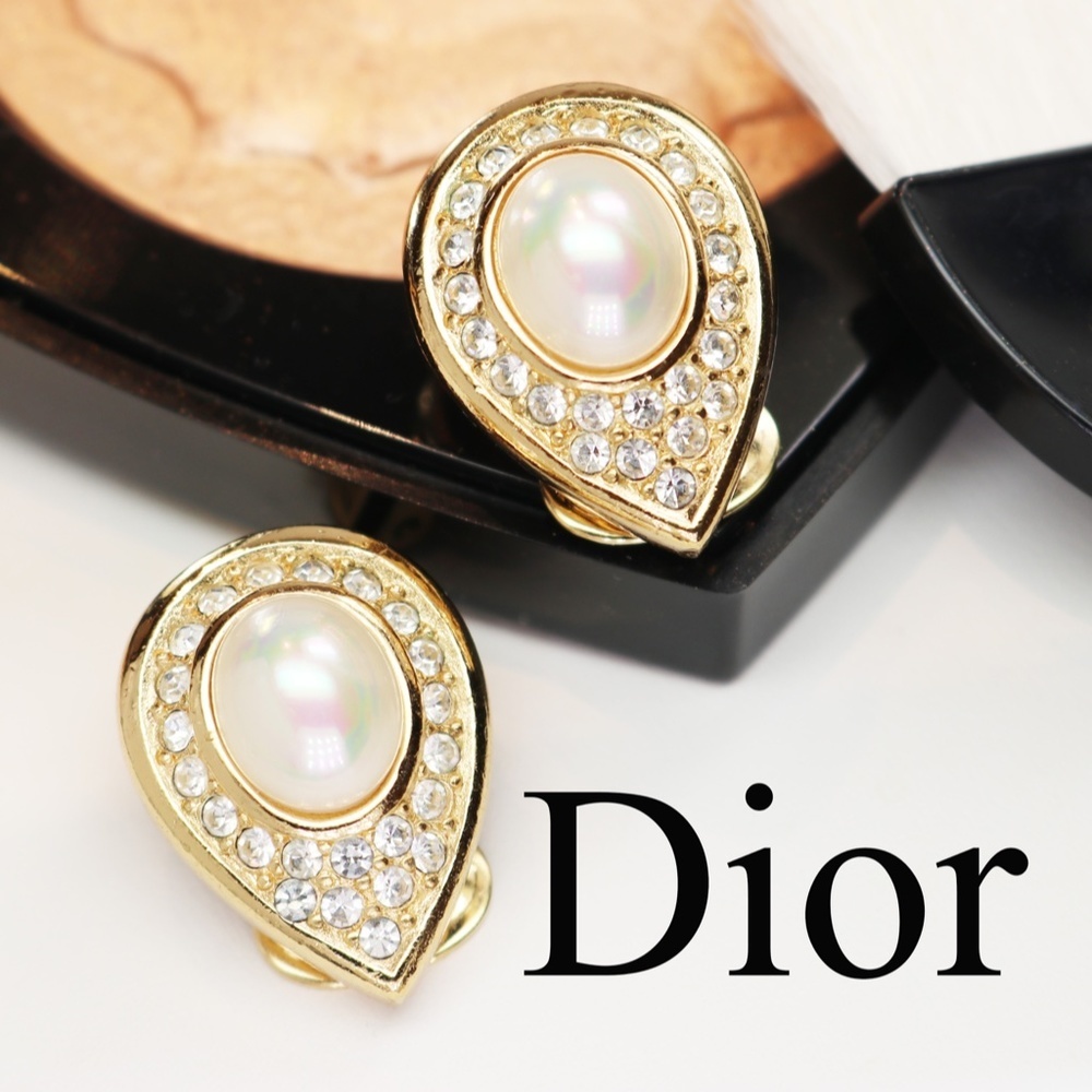 ⚜️ Vintage Christian Dior Crystal & Pearl Earrings - Picture 2 of 16